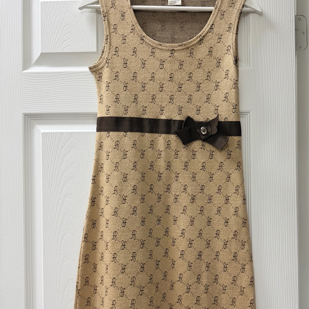 Elegant Tan Sleeveless Kids Dress with Bow